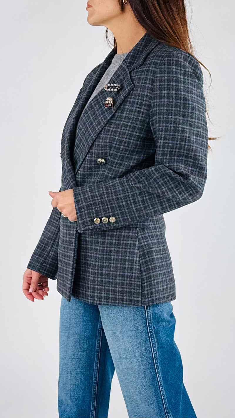 Giacca doppiopetto quadretto azzurro T.