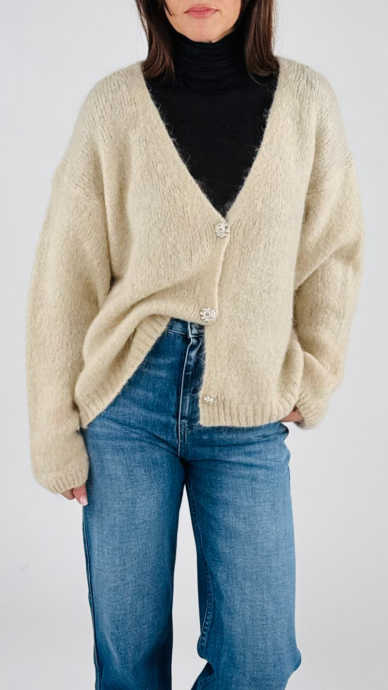 Cardigan mohair bottoni gioiello twin