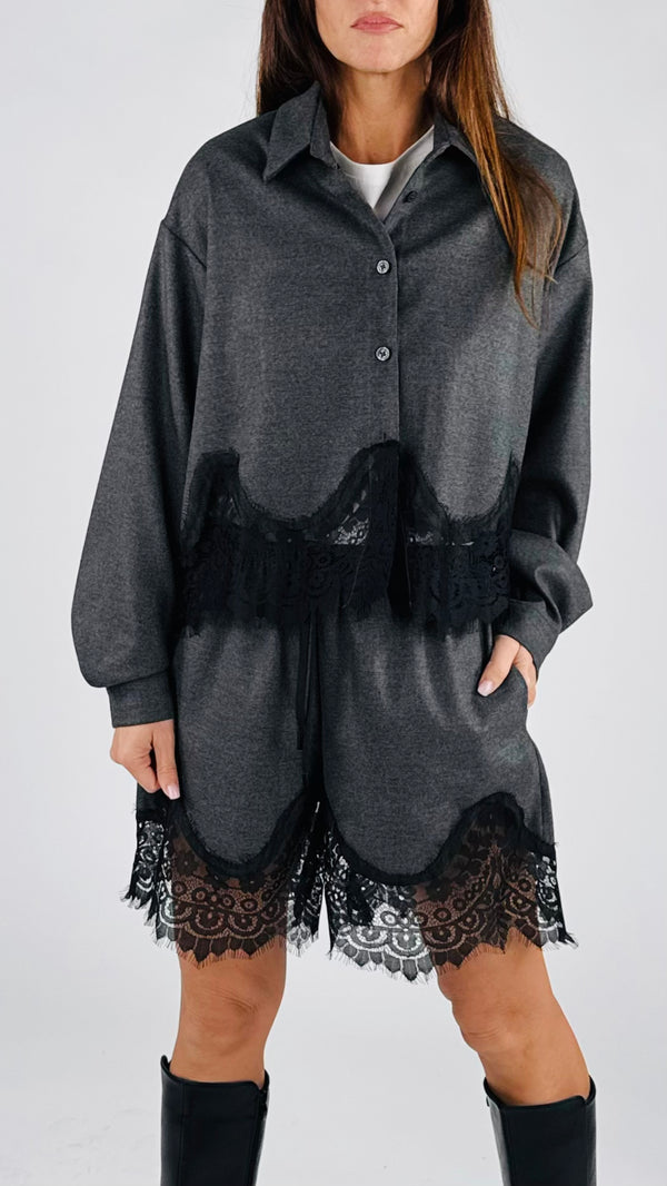 Camicia crop manopesca+pizzo H.