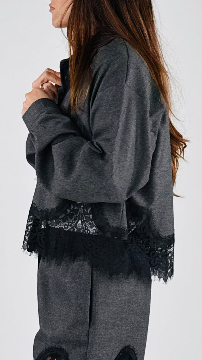 Camicia crop manopesca+pizzo H.