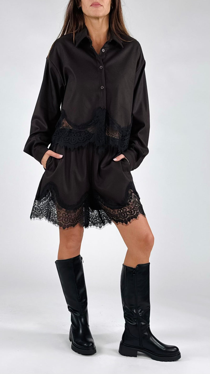 Camicia crop manopesca+pizzo H.