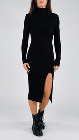 Abito lungo spacco costina Twin