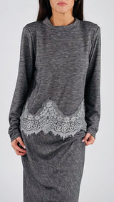 Maglia spallina fiammata pizzo T.