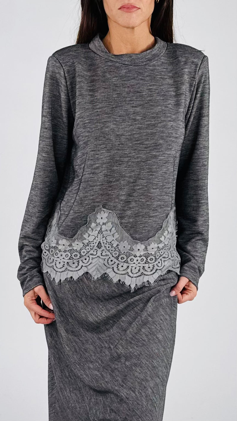 Maglia spallina fiammata pizzo T.