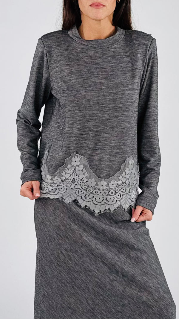 Maglia spallina fiammata pizzo T.