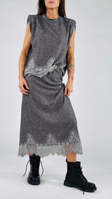 Maglia smanicata fiammata pizzo T.