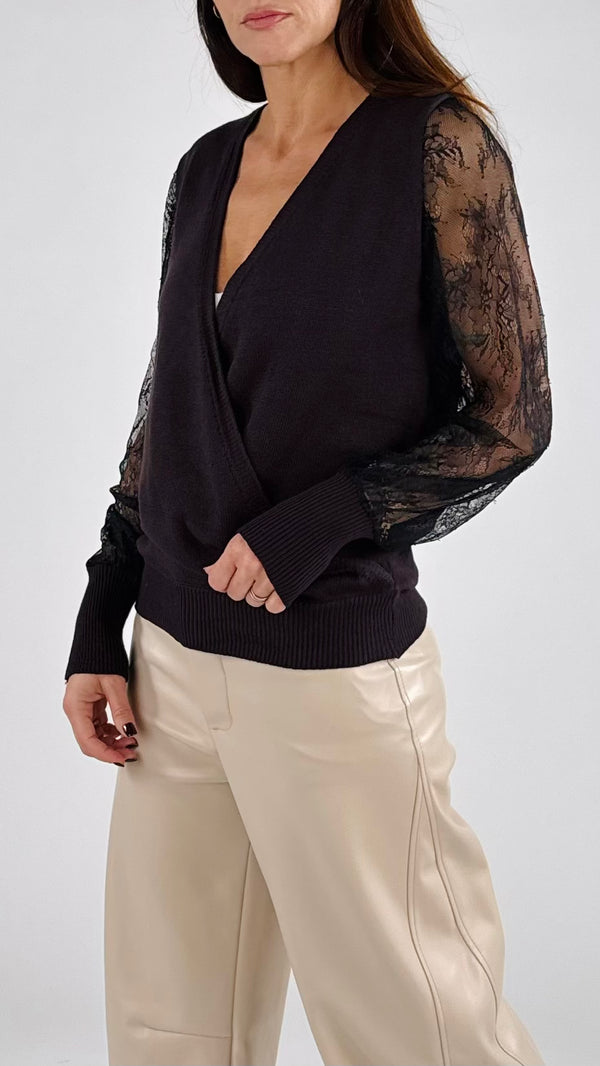 Pull incrocio manica pizzo H.