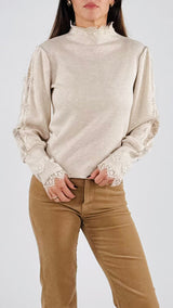 Maglia costina manica baloon pizzo H.