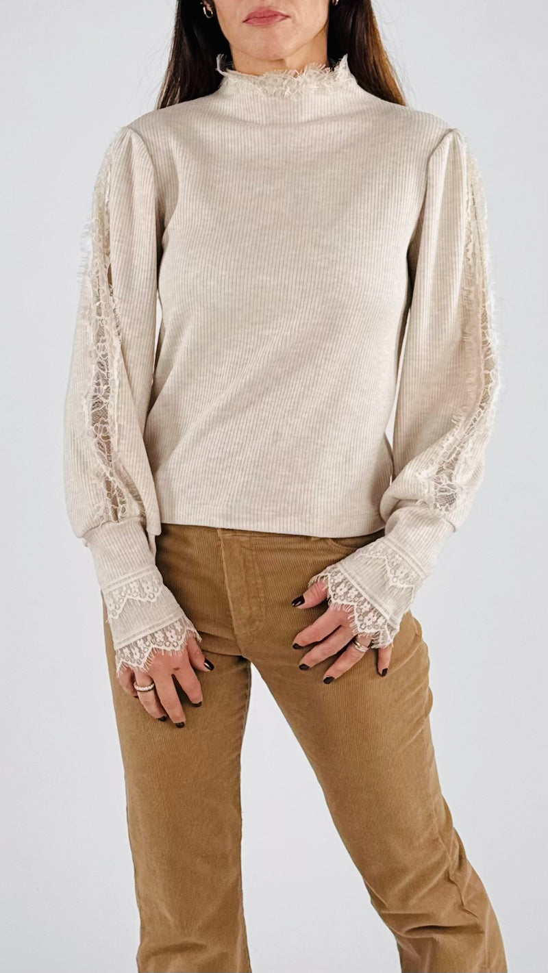 Maglia costina manica baloon pizzo H.