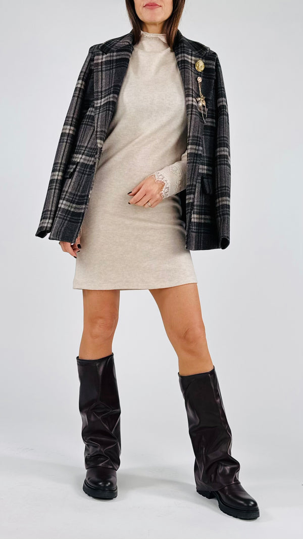 Abito costina manica baloon pizzo H.