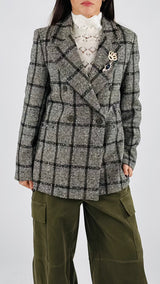 Giacca doppiopetto madras spille gioiello Vic.