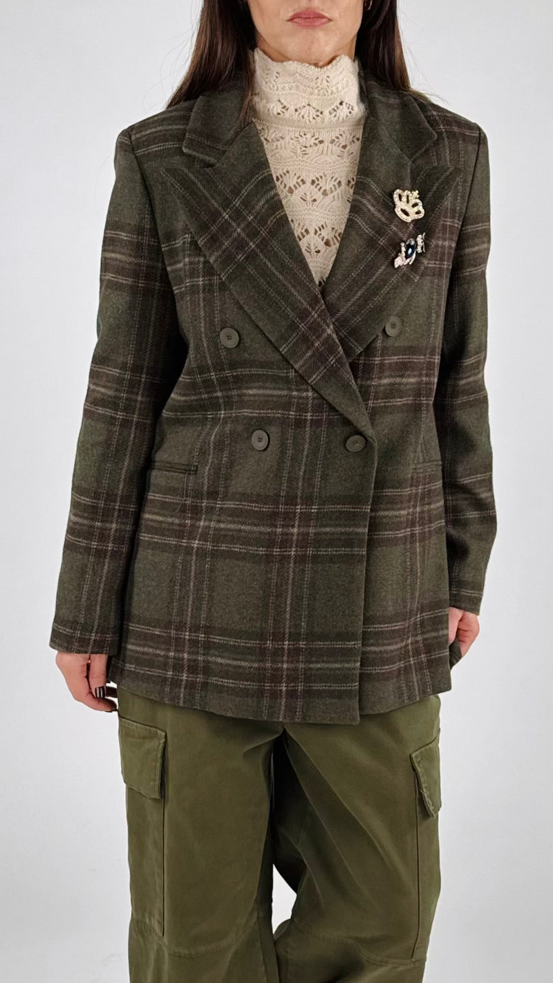 Giacca doppiopetto madras spille gioiello Vic.