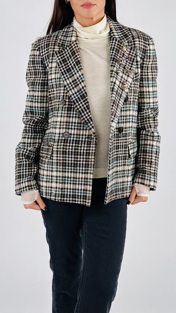 Giacca doppiopetto quadretto smeraldo T.