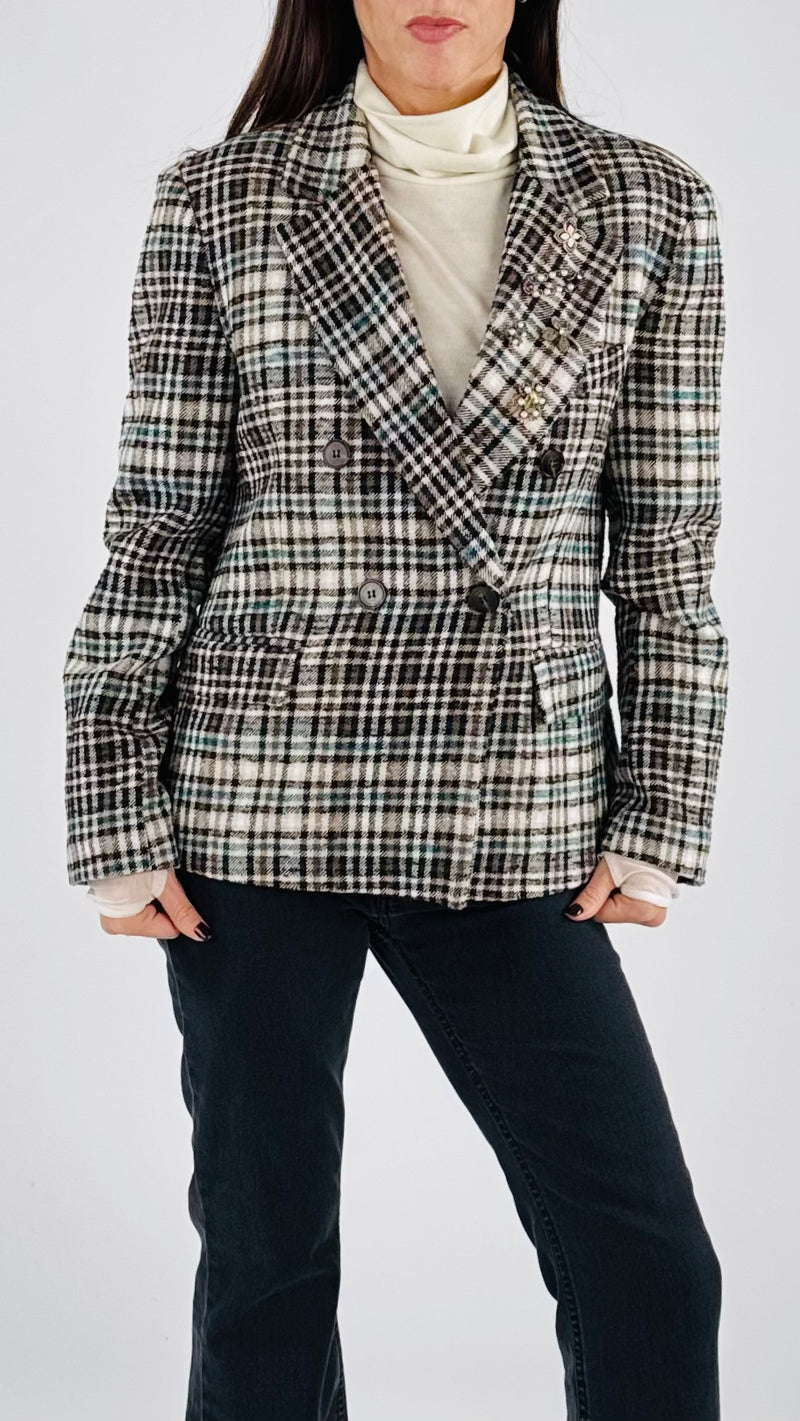 Giacca doppiopetto quadretto smeraldo T.