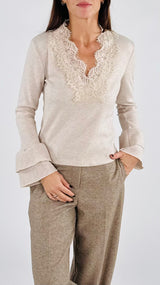 Maglia costina scollo macramè H.