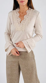 Maglia costina scollo macramè H.