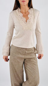 Maglia costina scollo macramè H.