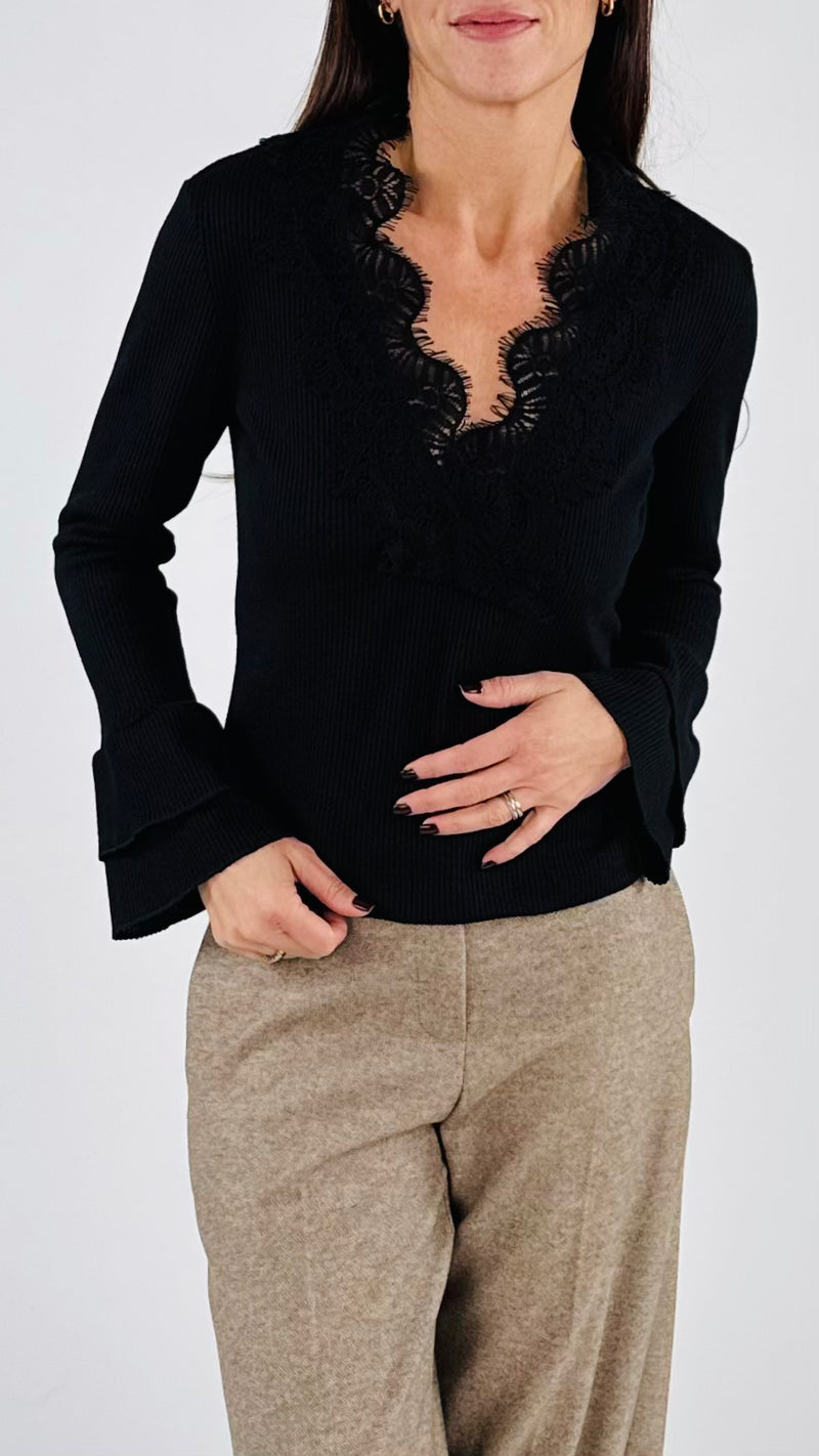 Maglia costina scollo macramè H.