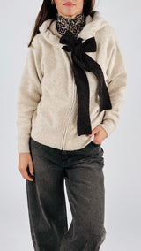 Cardigan zip fiocco cappuccio
