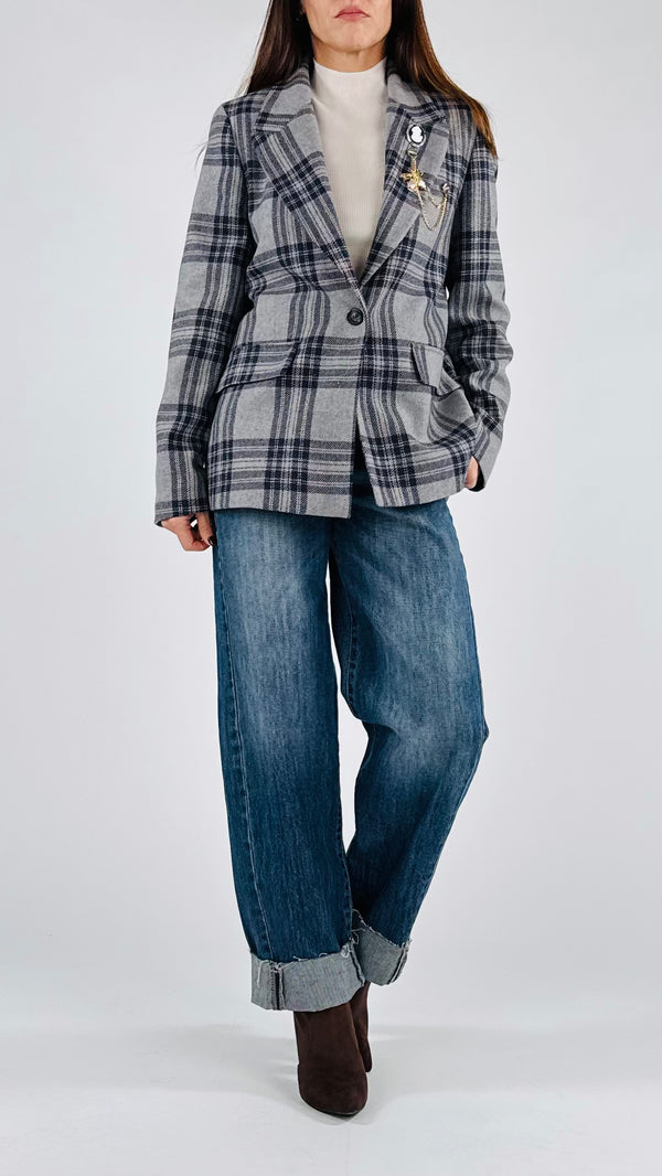 Giacca quadro spilla cameo Vic.