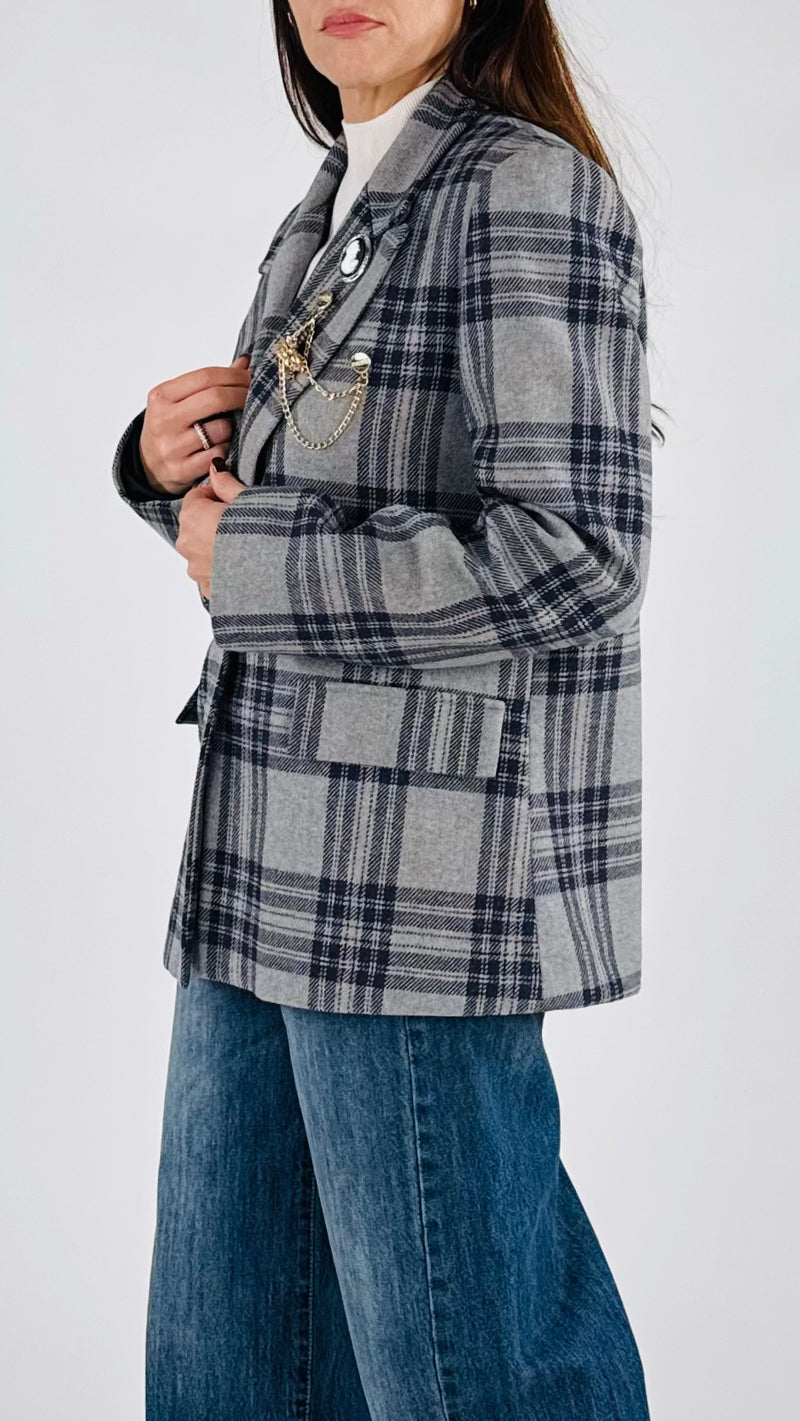 Giacca quadro spilla cameo Vic.