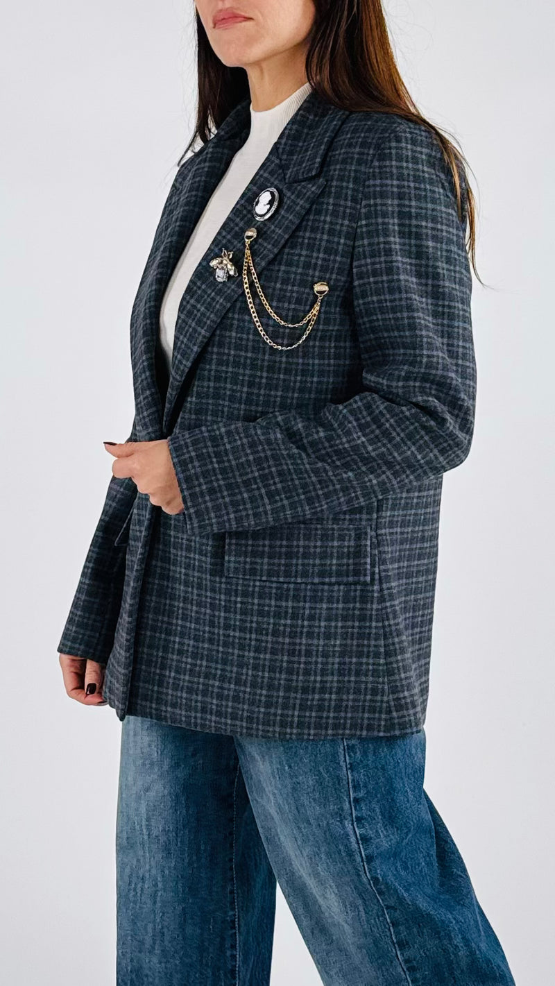 Giacca quadro spilla cameo Vic.