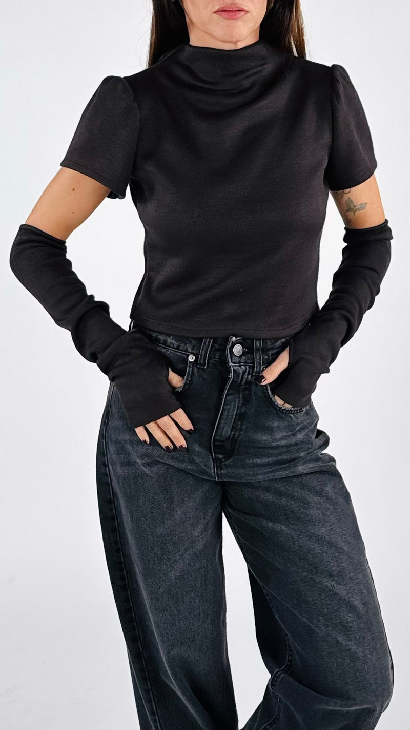 Maglia crop m/m+manicotto H.