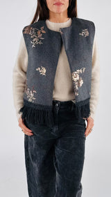 Gilet frange ricami paillettes T.