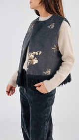 Gilet frange ricami paillettes T.