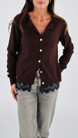 Cardigan bott.madreperla fondo pizzo