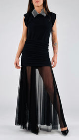 Abito jersey tulle colletto strass H.