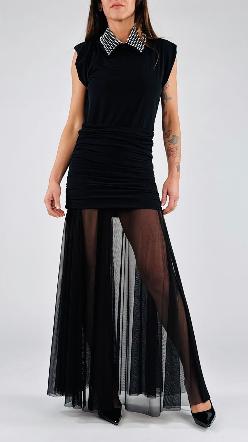 Abito jersey tulle colletto strass H.