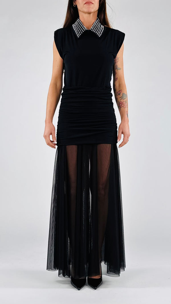 Abito jersey tulle colletto strass H.