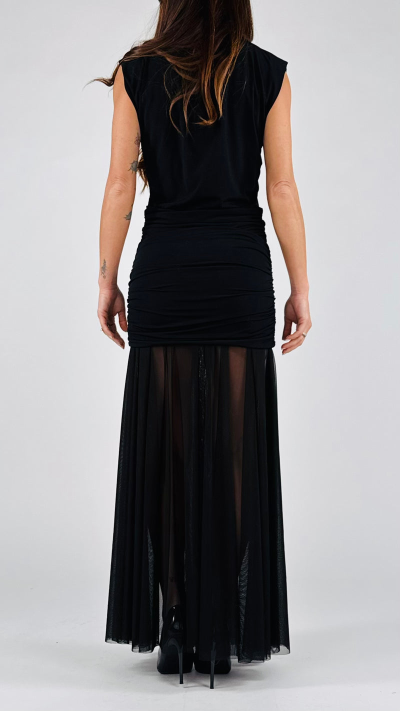 Abito jersey tulle colletto strass H.