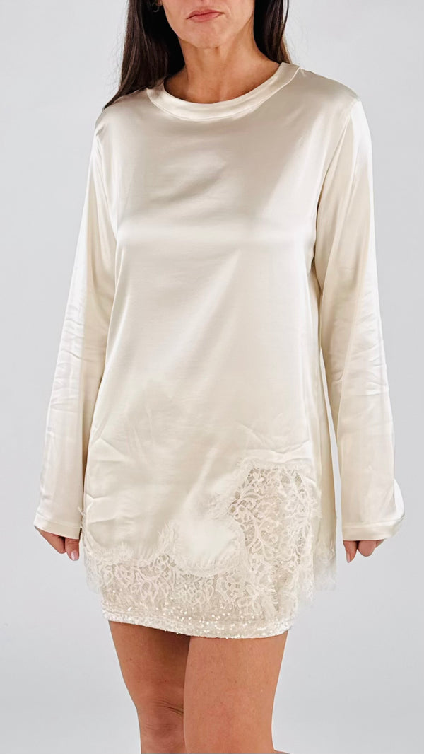 T-shirt raso fondo pizzo T.