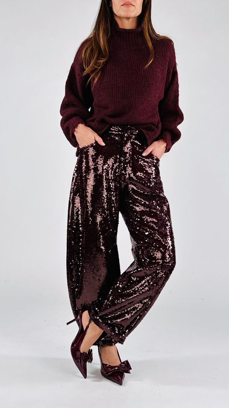 Pantalone egg paillettes vino T.
