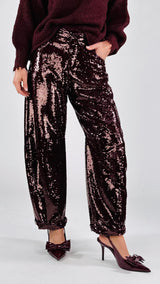Pantalone egg paillettes vino T.