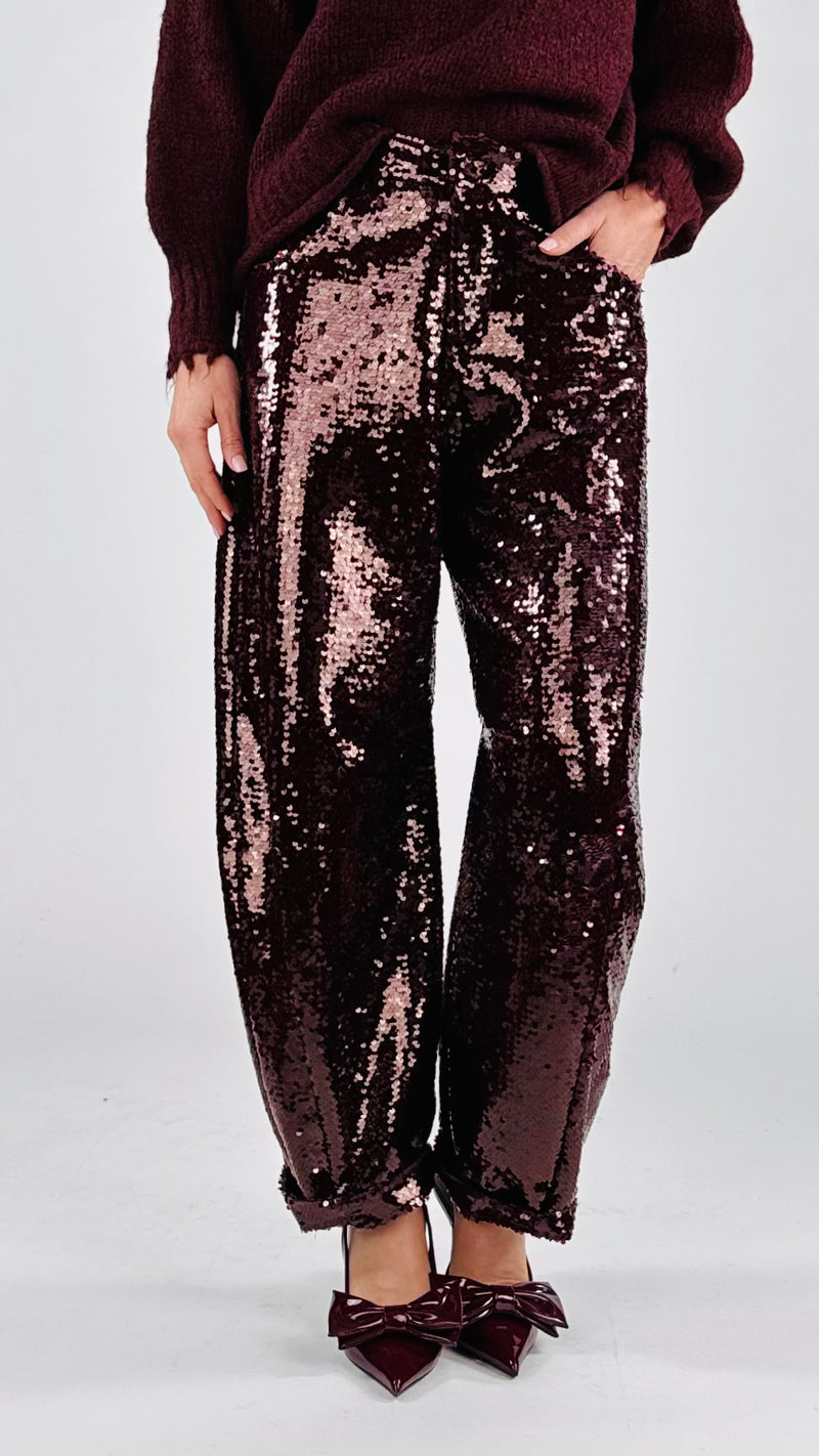 Pantalone egg paillettes vino T.