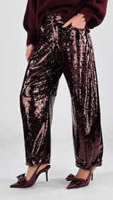 Pantalone egg paillettes vino T.