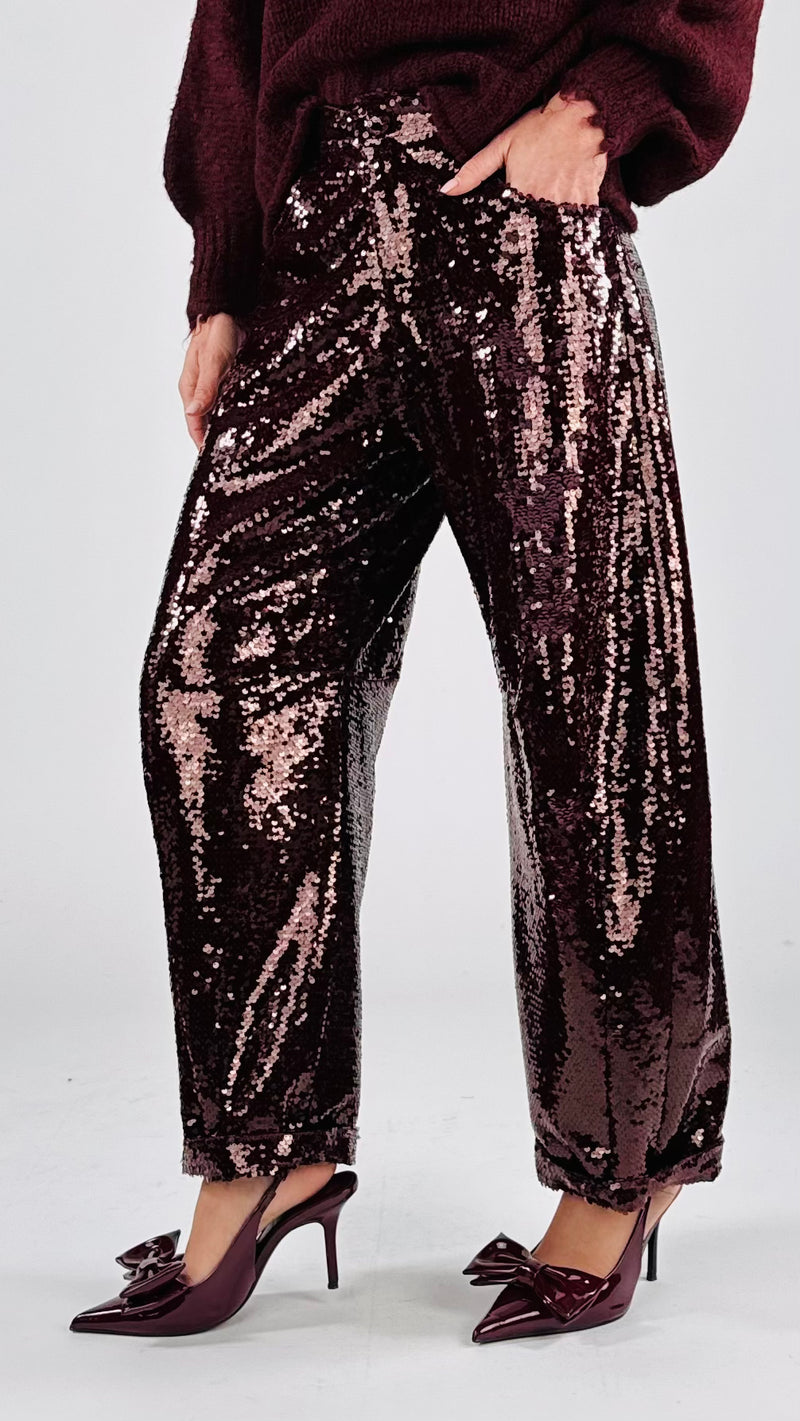 Pantalone egg paillettes vino T.