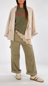 Pantalone cargo drill perle Kiki