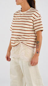 Felpa rigata+pizzo H.