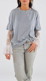 T-shirt manica pizzo calla H.