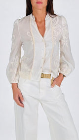 Camicia coreana bottoncini ricami T.