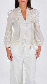 Camicia coreana bottoncini ricami T.