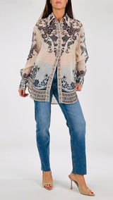 Camicia over fantasia bottoni legno