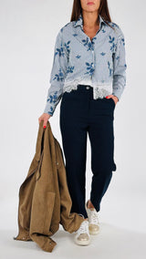 Camicia bastoncino ricami+pizzo
