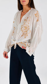 Camicia mussola ricamo biscotto T.