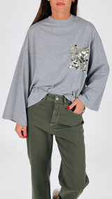 T- shirt m/l tasca pailletes T