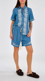 Completo chambray ricami